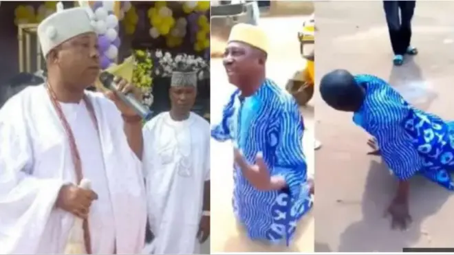 Aworan Ọba Ogunjọbi ati alagba to da dọbalẹ ni ilu Orile Ifọ.