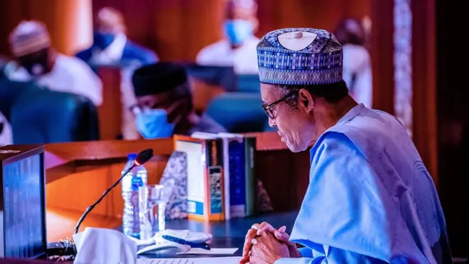 President Muhammadu Buhari for di NEC meeting of di APC