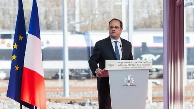 The speech was briefly interrupted