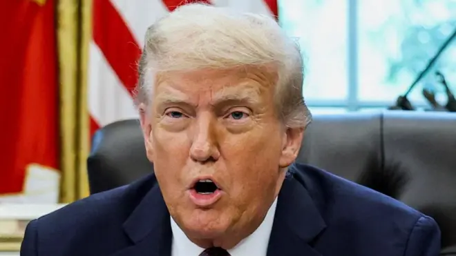 O presidente dos Estados Unidos, Donald Trump, falando durante um evento para assinar um memorando para enviar recursos federais a Memphis