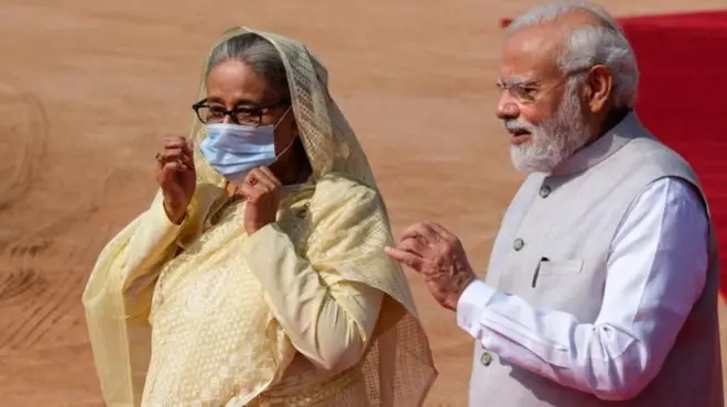 బంగ్లాదేశ్ మాజీ ప్రధానమంత్రి షేక్ హసీనా, భారత ప్రధానమంత్రి నరేంద్ర మోదీ