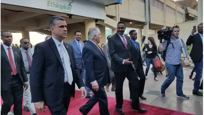 Ministirri Haajaa alaa Ameerikaa bufata xiyyaaraatti simannaan ministira haajaa alaa Itoophiyaatiin wayita taasifameef, Bitooteessa 07, 2018