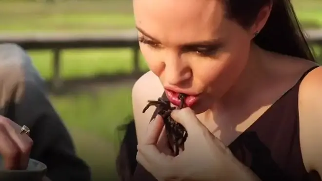 В Камбодже Анджелина Джоли показала своим детям и съемочной группе Би-би-си, как есть пауков, жуков и скорпионов