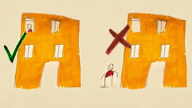 جزء من رسم للطفل أحمد الشيمي عن إجراءات التباعد الاجتماعي للوقاية من فيروس كورونا