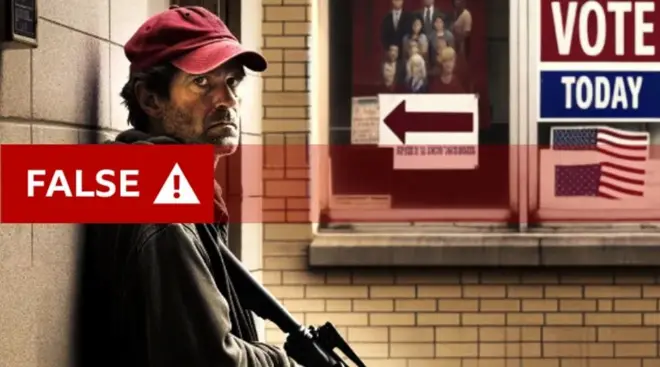 الصورة المزيفة لرجل يتربص خارج مركز الاقتراع ببندقية
