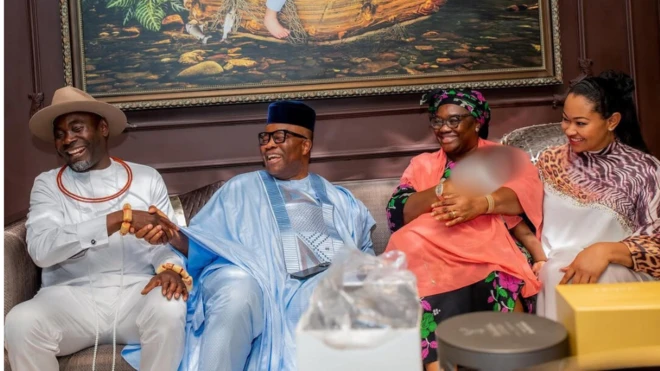 Senate president and im wife in di company of senator Natasha and her family