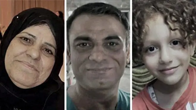 Collage show family album fotos of Palestinians dem don kill inside di bombings for Gaza