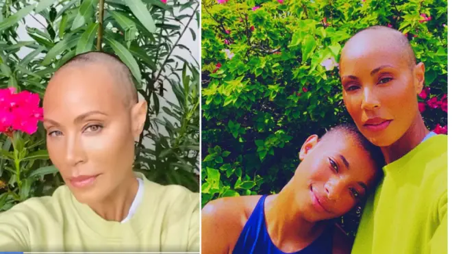 "Jada Pinkett Smith" show her bald hair look from [Willow Smith] inspiration on 'social media'