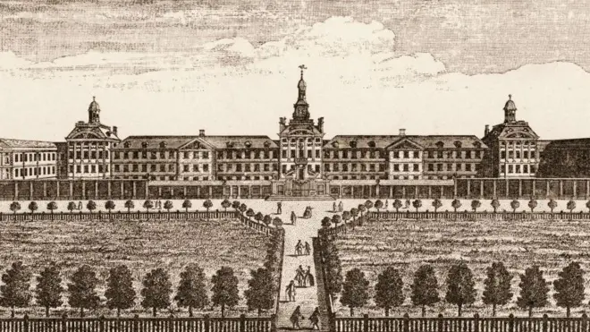 رسم لمستشفى بيثلم لدى إعادة بنائه في القرن السابع عشر