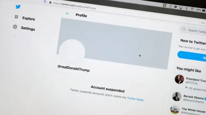 Trang Twitter của Trump vào ngày 8 tháng 1 năm 2020
