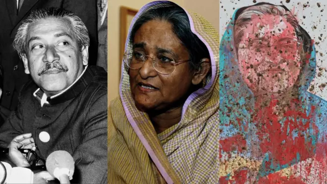 প্রথম ছবিতে শেখ মুজিবুর রহমান, দ্বিতীয়টি ২১শে অগাস্ট গ্রেনেড হামলার পরদিন শেখ হাসিনা সাংবাদিকদের সঙ্গে যখন কথা বলছিলেন এবং শেষেরটি জুলাই গণঅভ্যুত্থানের সময় শেখ হাসিনার রঙ মাখানো ছবি