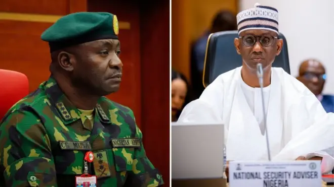 Nigeria Chief of Defense Staff Gen. Christopher Musa and Nigeria Security Adviser, Nuhu Ribadu