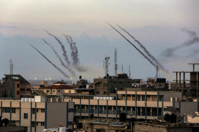 Misiles lanzados desde Gaza contra Israel. 