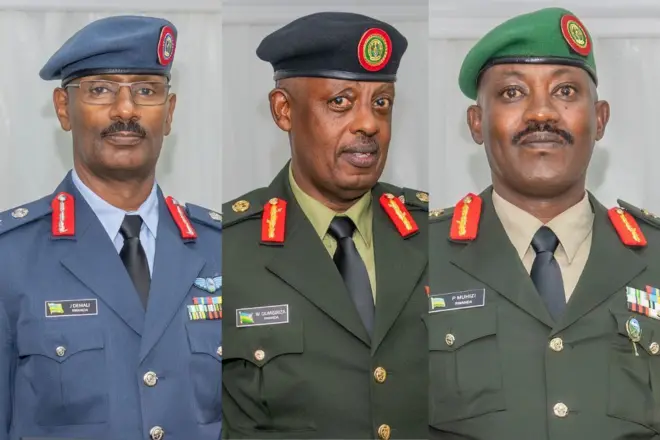 Uhereye Brig Gen Demali, Maj Gen Gumisiriza na Brig Gen Muhizi bari mu basezerewe