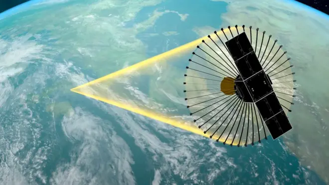 Artwork: The satellite will image a 5km by 5km spot on the ground