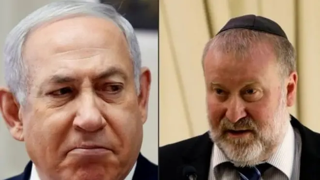 Benjamin Netanyahu kulia na Mwendesha mashtaka mkuu Avichai Mandelblit