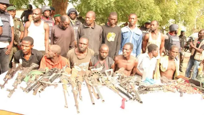 Police parade some suspected bandits wey dem arrest inside Zamfara for January