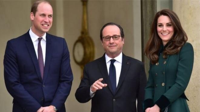 威廉王子夫婦在香榭麗舍與法國總統奧朗德會面