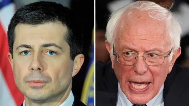 Pete Buttigieg (solda) ve Bernie Sanders ilk yarışı önde götürüyor