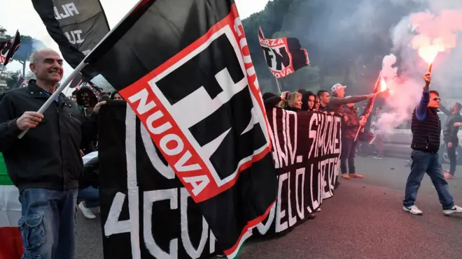 Neo-faşist Forza Nuova'nın (Yeni Kuvvet) eylemlerinden bir kare
