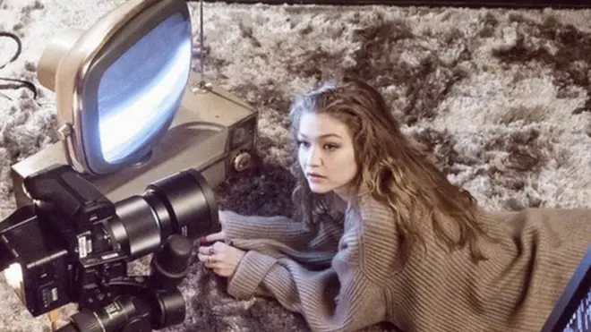 Watson on set with Gigi Hadid