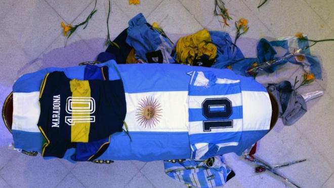 The casket of Argentinian football legend Diego Maradona