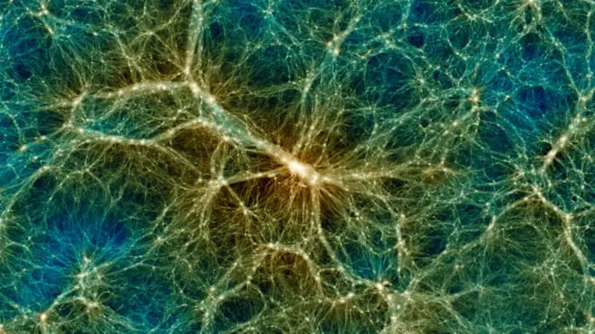 La simulación permite visualizar la materia oscura y cómo se distribuye, por ejemplo, en un objeto supermasivo como un gran cúmuloapostabet netgalaxias. (skiesanduniverses.org)