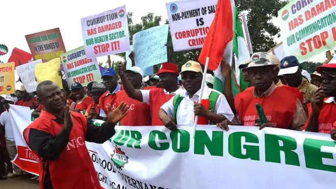 Labour protest on top salary matter dey happen well-well for Nigeria.