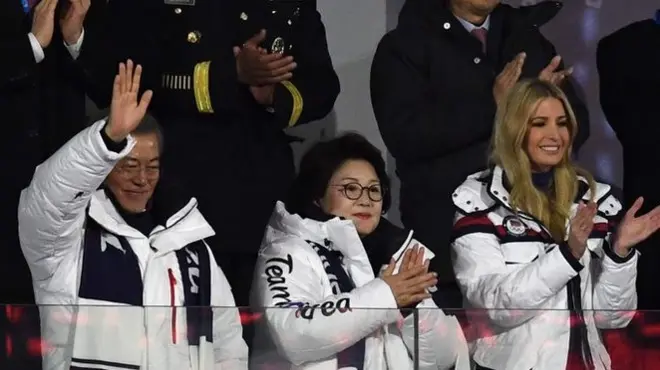 الجنرال الكوري الشمالي كيم وإيفانكا ترامب يشجعان اللاعبين من نفس المدرج، لكن من غير المتوقع أن يجتمعا