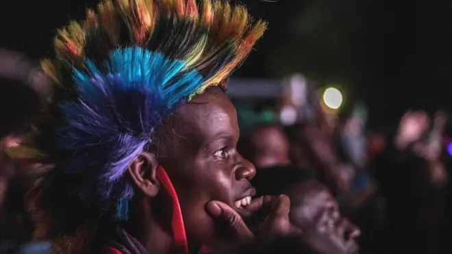 Fire spinners awe onlookers during New Year celebrations in Victoria Falls in Zimbabwe…