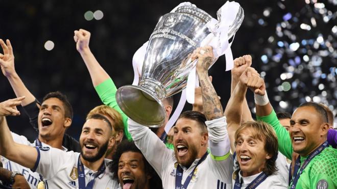 Real Madrid celebrate winning the 2017 Champions League