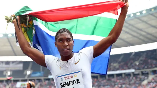 South Africa's Caster Semanya celebrates after winning the women's 1000m race during the ISTAF 2018 athletics meeting in Berlin