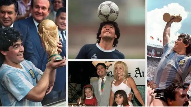 Diego Maradona - dey display di World Cup for1986, during one training session, and with im ex-wife Claudia and dia daughters Dalma and Gianina