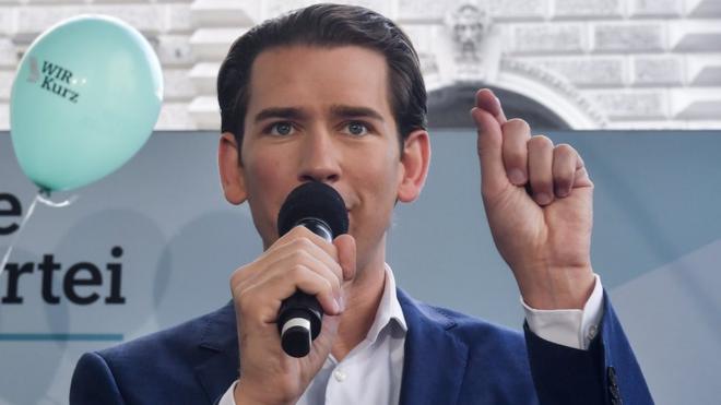 Sebastian Kurz delivers a speech during an election campaign event in Vienna on 27 September.