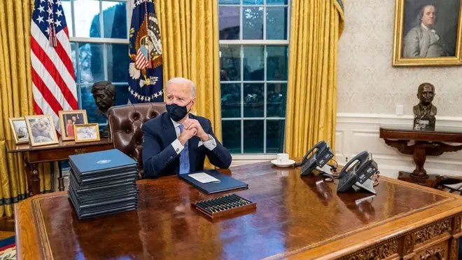 Joe Biden has filled the Oval Office will images of America's influential leaders and icons