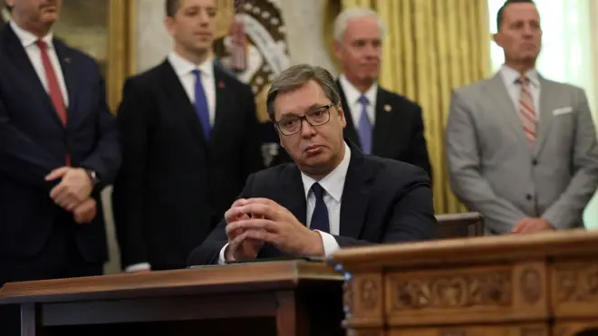 Президент Сербии Александр Вучич во время встречи с Трампом