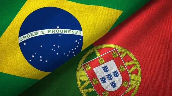 Bandeiras de Brasil e Portugal