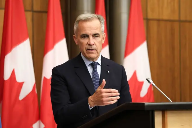 Premier Kanady Mark Carney przemawia podczas konferencji prasowej