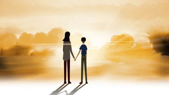 කාන්තාවක සහ පිරිමි පුද්ගලයෙකු අපට පිටුපගෙන අත්වැල් බැඳගෙන සිටින අතර එහි පසුබිමෙහි දැක්වෙන්නේ අහස සහ ජලය පසුබිමේ දැක්වෙන ඡායාරූපැයකි.