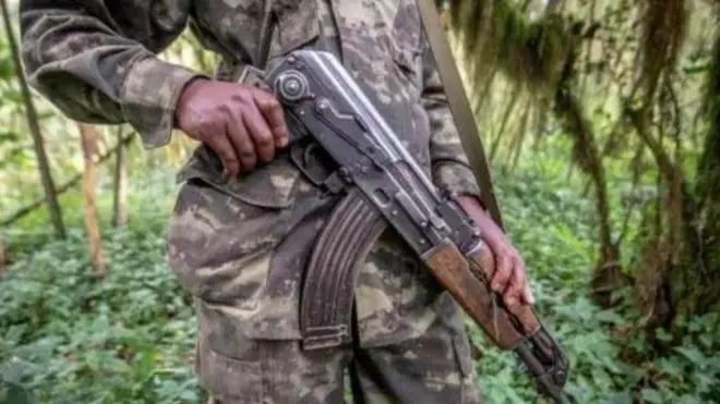 Idaji ara ẹni kan to gbe ibọn dani ninu igbo