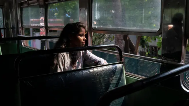woman in a bus