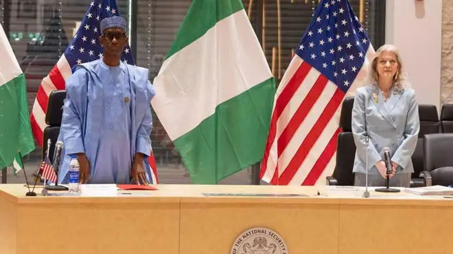 Nigeria National Security Adviser Nuhu Ribadu and di US Under Secretary for Political Affairs Allison Hooker