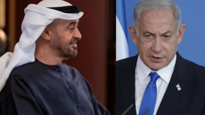 Pirezidantii UAE Sheek Mohammad bin Zaayid fi MM Israa'el Beenjaamiin Neetaaniyaahuu