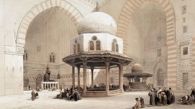 لوحة لمنظر داخلي من مسجد السلطان حسن للرسام البريطاني ديفيد روبرتس القرن الـ 19