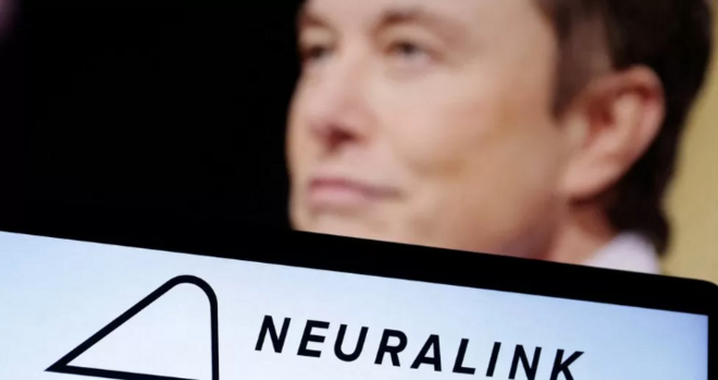 Logo marca da Neuralink e Elon Musk atrás,hugo goal slotsegundo plano