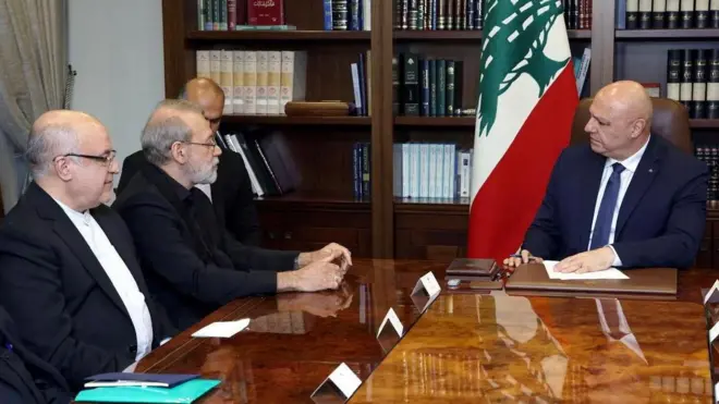 دیدار علی لاریجانی، دبیر شورای عالی امنیت ملی ایران با جوزف عون، رئیس‌جمهور لبنان در بیروت