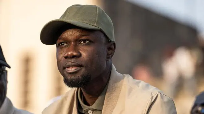 Ousmane Sonko, lors d'un meeting à Dakar.