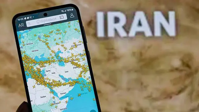 ਜੰਗ ਵਿਚਾਲੇ ਈਰਾਨ ਦਾ ਏਅਰਸਪੇਸ ਲਗਭਗ ਖਾਲੀ ਨਜ਼ਰ ਆ ਰਿਹਾ ਹੈ।