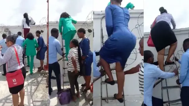 Warri Bank staff jump fence