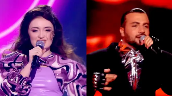 Qazaxıstanda yayımlanan mahnı müsabiqəsində azərbaycanlı və ermənistanlı ifaçılar Sabina Zadeh (solda), Saro Gevorgyan (sağda).